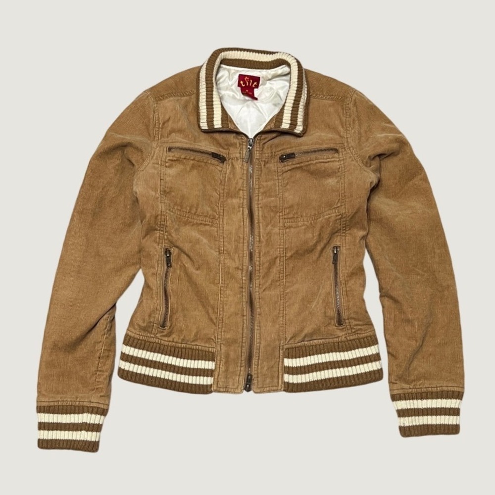 Vintage Y2K Corduroy Bomber Jacket Varsity Tan Medium Elena Gilbert Bella Swan